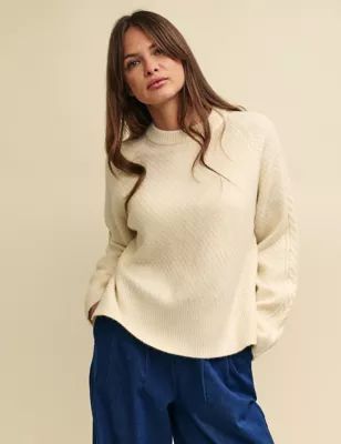 Womens Cable Knit Crew Neck Jumper