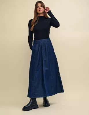 Womens Organic Cotton Denim Maxi A-Line Skirt