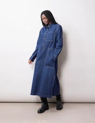 Womens Denim Midi Shirt Dress