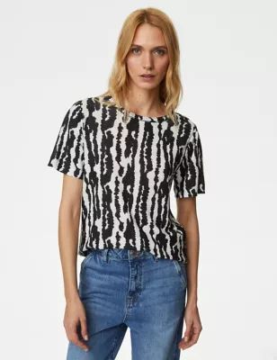 Womens Linen Blend Printed Top