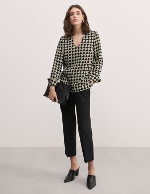 Womens Pure Lyocell™ Geometric Collared Blouse
