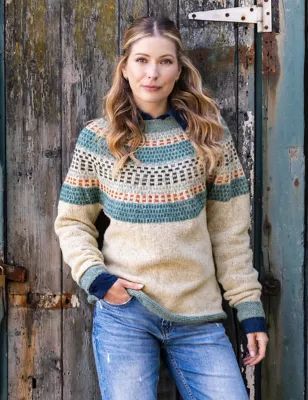Womens Pure Wool Patterned Crew Neck Jumper