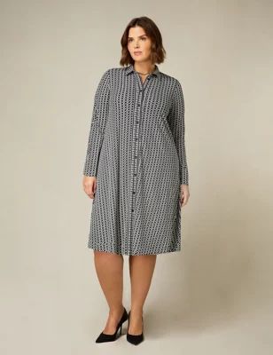 Womens Jersey Geometric Knee Length Shirt Dress