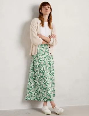 Womens Cotton Rich Floral Maxi A-Line Skirt
