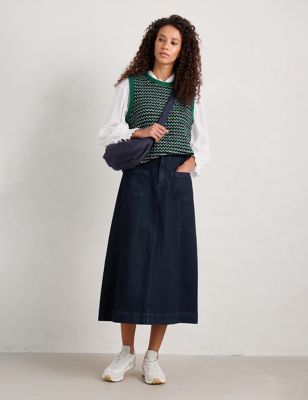 Womens Denim Midi A-Line Skirt