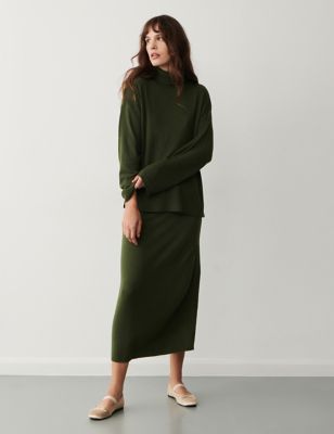 Womens Knitted Midi A-Line Skirt