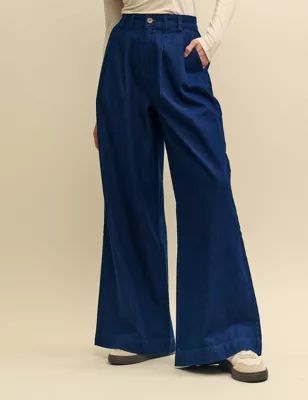 Womens Pure Cotton Wide Leg Trousers