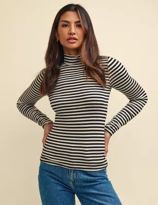 Womens Striped High Neck Top