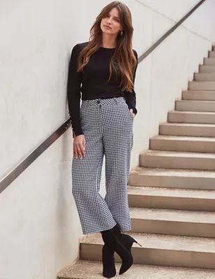 Womens Dogtooth Wide Leg Culottes
