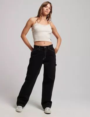 Womens Mid Rise Wide Leg Jeans