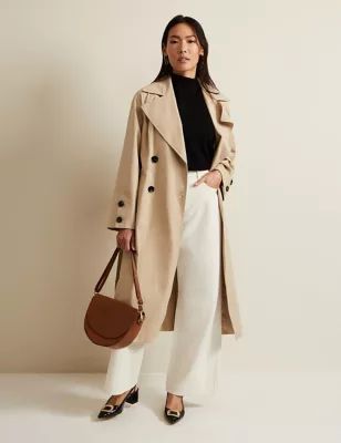 Womens Cotton Rich Belted Collared Trench Coat