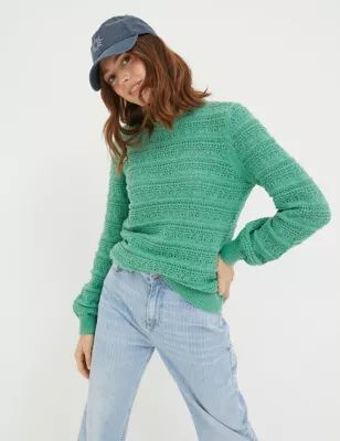 Womens Pure Cotton Ribbed Crew Neck Jumper