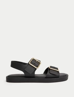 Womens Leather Buckle Ankle Strap Flatform Sandals