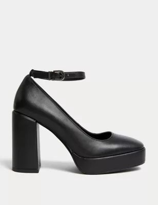 Womens Leather Ankle Strap Platform Heels