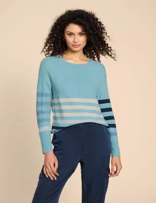 Womens Cotton Rich Striped Jumper with Merino Wool