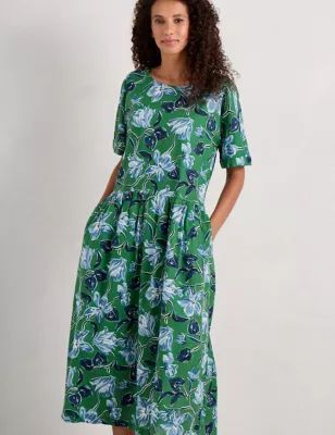 Womens Organic Cotton Printed Midi Shift Dress