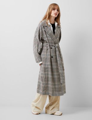 Womens Checked Belted Trench Coat
