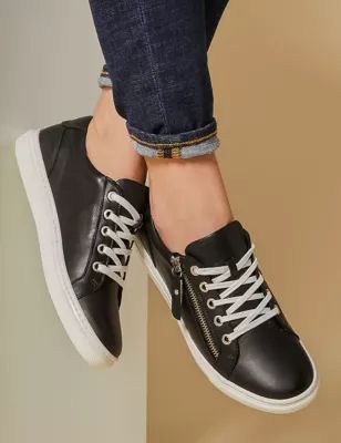 Womens Leather Zip Up Trainers