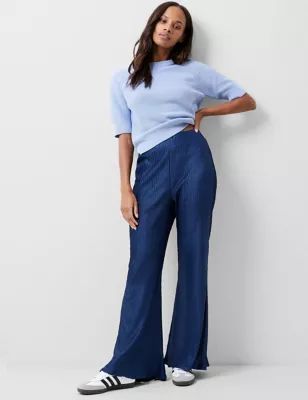 Womens Textured Straight Leg Flared Trousers