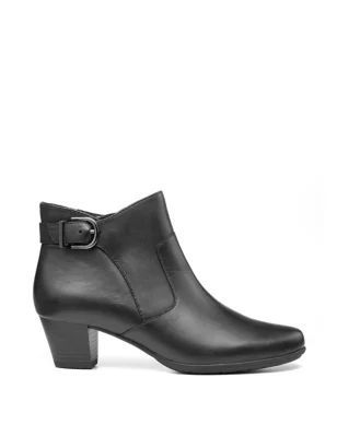 Womens Addison Leather Buckle Block Heel Ankle Boots