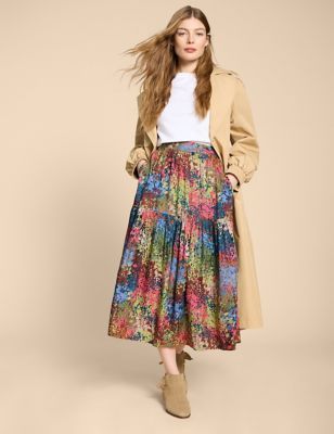 Womens Printed Midi A-Line Skirt