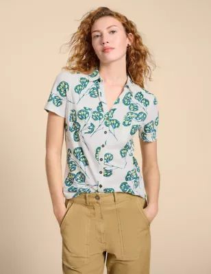 Womens Pure Cotton Jersey Printed Short Sleeve Shirt