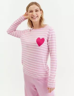 Womens Wool Rich Striped Sweatshirt with Cashmere