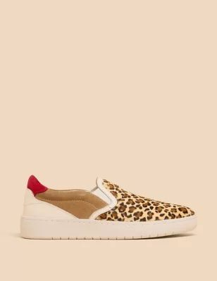 Womens Leather Slip On Leopard Print Trainers