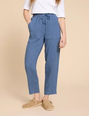 Womens Linen Rich Striped Relaxed Trousers