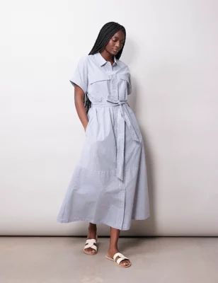 Womens Cotton Rich Striped Midi Shirt Dress