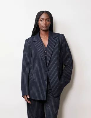 Womens Pinstripe Double Breasted Blazer
