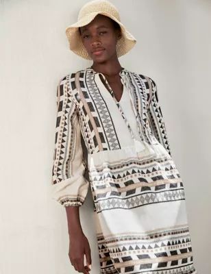 Womens Cotton Rich Jacquard Maxi Kaftan Dress