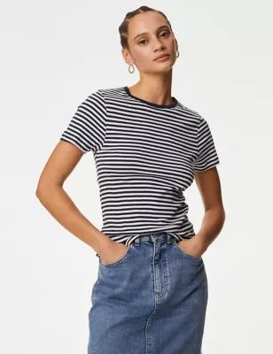 Womens Pure Cotton Striped Slim Fit T-Shirt
