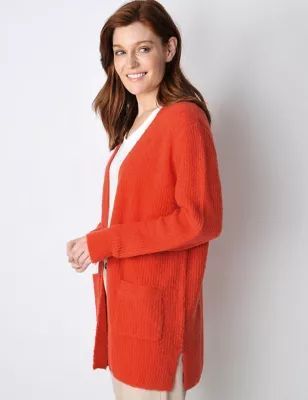 Womens Wool Blend Ribbed Longline Cardigan