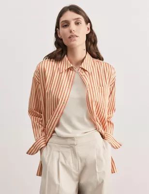 Womens Pure Cotton Striped Oversized Shirt