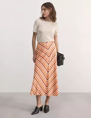 Womens Pure Lyocell™ Chevron Midi A-Line Skirt
