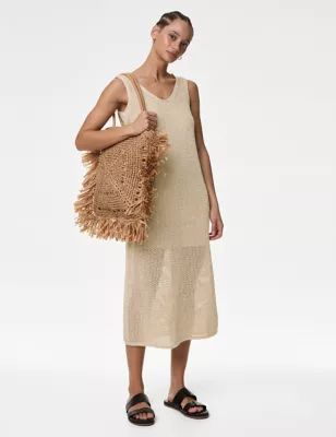 Womens Cotton Rich Knitted V-Neck Midi Dress
