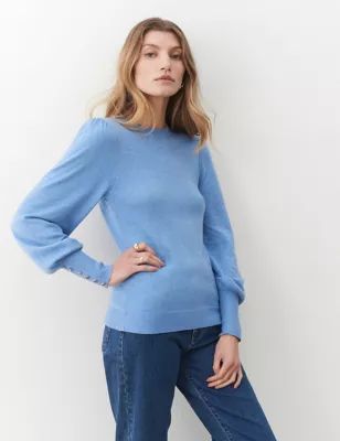 Womens Crew Neck Button Detail Knitted Top