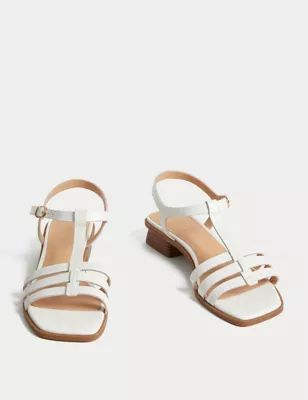 Womens Wide Fit Leather T Bar Block Heel Sandals