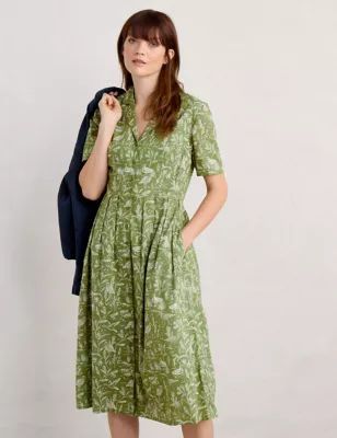 Womens Organic Cotton Printed Midi Shirt Dress