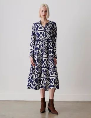 Womens Printed Midi Tiered Dress