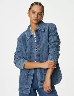 Womens Pure Cotton Denim Quilted Shacket