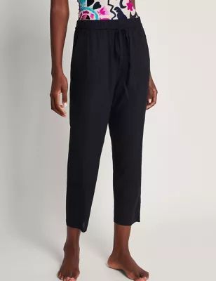 Womens Slim Fit Cropped Trousers with Linen