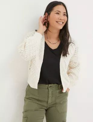Womens Pure Cotton Ribbed Cardigan