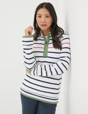Womens Pure Cotton Striped Half Zip Sweatshirt
