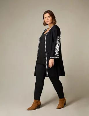 Womens Embroidered Relaxed Longline Kimono