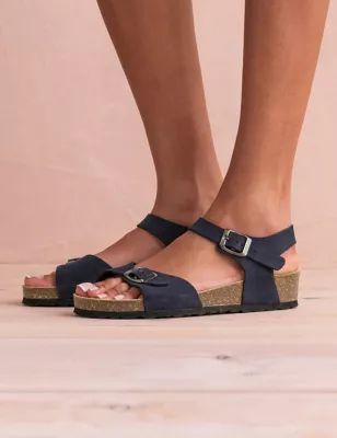 Womens Suede Ankle Strap Flat Sandals