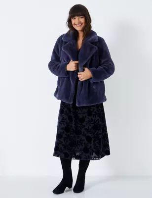 Womens Faux Fur Collared Coat