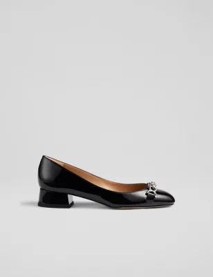 Womens Leather Patent Block Heel Pumps