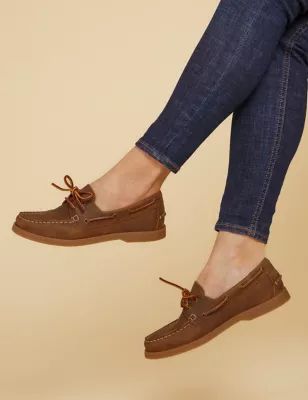 Womens Leather Lace Up Flat Boat Shoes